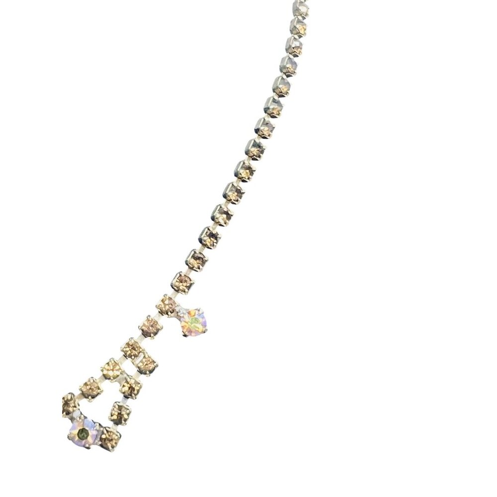 Gold Tone Choker Necklace With AB Rhinestones And Screw back Earrings Set (6186) - Picture 5 of 11